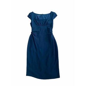 Jones New York Dress Black Sheath Ruched Bust Cap Sleeve 8 Mid Length